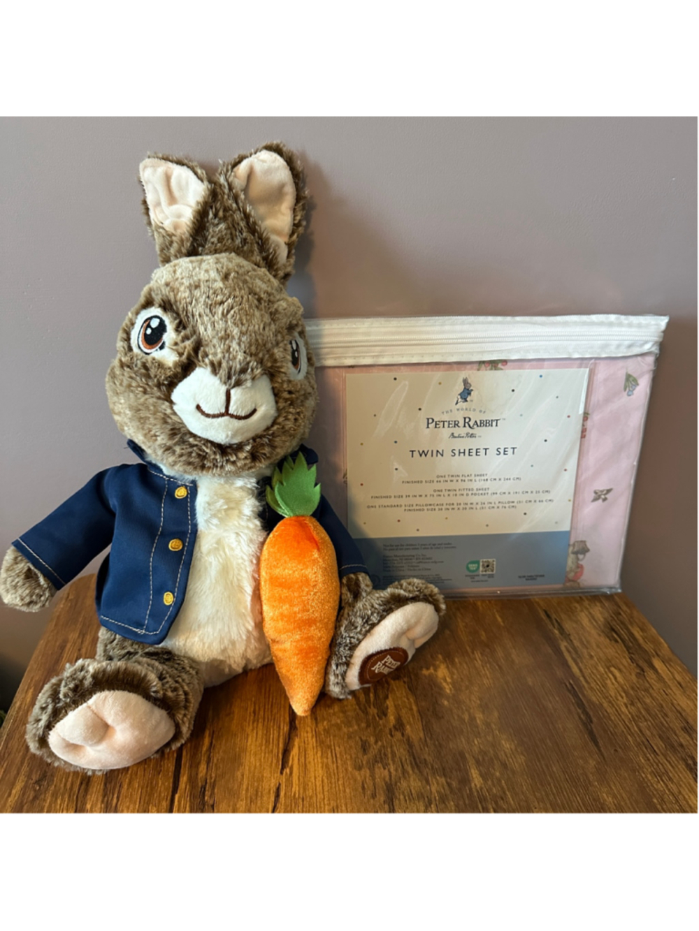 Beatrix Potter Peter Rabbit Plush & Twin Sheet Set Pink New Sealed Bedding Bundl